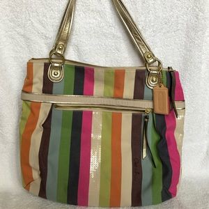Coach Large Stripe Canvas Bag with Sequins